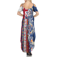 Hawaiian Manta Ray and Turtle Tribal Tattoo Summer Maxi Dress With Hawaii Flag and Flowers LT03 - Polynesian Pride