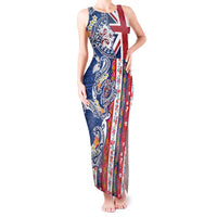 Hawaiian Manta Ray and Turtle Tribal Tattoo Tank Maxi Dress With Hawaii Flag and Flowers LT03 Women Multicolor - Polynesian Pride