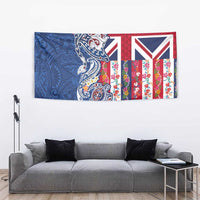 Hawaiian Manta Ray and Turtle Tribal Tattoo Tapestry With Hawaii Flag and Flowers