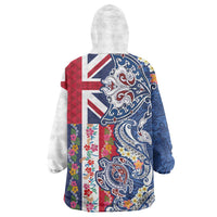 Hawaiian Manta Ray and Turtle Tribal Tattoo Wearable Blanket Hoodie With Hawaii Flag and Flowers LT03 - Polynesian Pride