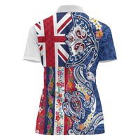 Hawaiian Manta Ray and Turtle Tribal Tattoo Women Polo Shirt With Hawaii Flag and Flowers LT03 - Polynesian Pride