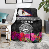 Personalized American Samoa Flag Day Blanket Tanoa and Fue mix Hibiscus Flower Polynesian Pattern