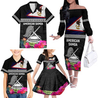Personalized American Samoa Flag Day Family Matching Off The Shoulder Long Sleeve Dress and Hawaiian Shirt Tanoa and Fue mix Hibiscus Flower Polynesian Pattern LT03 - Polynesian Pride