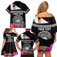 Personalized American Samoa Flag Day Family Matching Off Shoulder Short Dress and Hawaiian Shirt Tanoa and Fue mix Hibiscus Flower Polynesian Pattern LT03 - Polynesian Pride