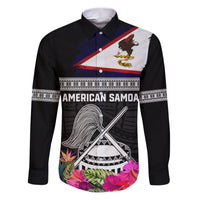 Personalized American Samoa Flag Day Family Matching Puletasi and Hawaiian Shirt Tanoa and Fue mix Hibiscus Flower Polynesian Pattern LT03 Dad's Shirt - Long Sleeve Black - Polynesian Pride