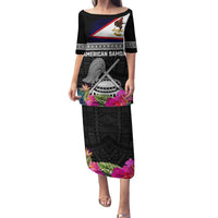 Personalized American Samoa Flag Day Family Matching Puletasi and Hawaiian Shirt Tanoa and Fue mix Hibiscus Flower Polynesian Pattern LT03 Mom's Dress Black - Polynesian Pride