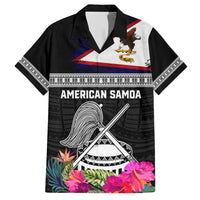Personalized American Samoa Flag Day Family Matching Short Sleeve Bodycon Dress and Hawaiian Shirt Tanoa and Fue mix Hibiscus Flower Polynesian Pattern LT03 Dad's Shirt - Short Sleeve Black - Polynesian Pride