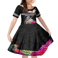 Personalized American Samoa Flag Day Family Matching Tank Maxi Dress and Hawaiian Shirt Tanoa and Fue mix Hibiscus Flower Polynesian Pattern LT03 Daughter's Dress Black - Polynesian Pride