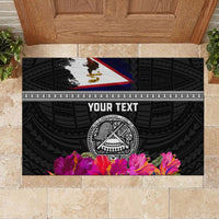 Personalized American Samoa Flag Day Rubber Doormat Tanoa and Fue mix Hibiscus Flower Polynesian Pattern