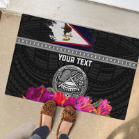 Personalized American Samoa Flag Day Rubber Doormat Tanoa and Fue mix Hibiscus Flower Polynesian Pattern