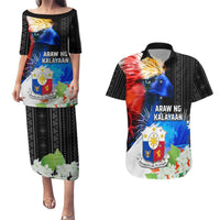 Philippines Independence Day Couples Matching Puletasi and Hawaiian Shirt Philippines Eagle and Sampaguita Jasmine Yakan Tribal LT03 Black - Polynesian Pride