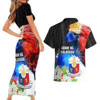 Philippines Independence Day Couples Matching Short Sleeve Bodycon Dress and Hawaiian Shirt Philippines Eagle and Sampaguita Jasmine Yakan Tribal LT03 - Polynesian Pride