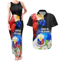 Philippines Independence Day Couples Matching Tank Maxi Dress and Hawaiian Shirt Philippines Eagle and Sampaguita Jasmine Yakan Tribal LT03 Black - Polynesian Pride