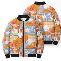 Hawaiian and Japanese Culture Together Bomber Puffer Jacket Palaka Japanese Art and Tropical Motif Tribal Patchwork LT03 - Polynesian Pride