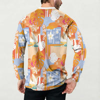 Hawaiian and Japanese Culture Together Button Sweatshirt Palaka Japanese Art and Tropical Motif Tribal Patchwork LT03 - Polynesian Pride
