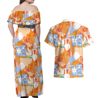 Hawaiian and Japanese Culture Together Couples Matching Off Shoulder Maxi Dress and Hawaiian Shirt Palaka Japanese Art and Tropical Motif Tribal Patchwork LT03 - Polynesian Pride