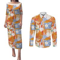 Hawaiian and Japanese Culture Together Couples Matching Puletasi and Long Sleeve Button Shirt Palaka Japanese Art and Tropical Motif Tribal Patchwork LT03 Multicolor - Polynesian Pride