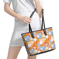 Hawaiian and Japanese Culture Together Leather Tote Bag Palaka Japanese Art and Tropical Motif Tribal Patchwork LT03 - Polynesian Pride