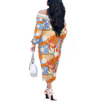 Hawaiian and Japanese Culture Together Off The Shoulder Long Sleeve Dress Palaka Japanese Art and Tropical Motif Tribal Patchwork LT03 - Polynesian Pride