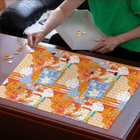 Hawaiian and Japanese Culture Together Puzzle Palaka Japanese Art and Tropical Motif Tribal Patchwork LT03 - Polynesian Pride
