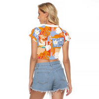 Hawaiian and Japanese Culture Together Raglan Cropped T Shirt Palaka Japanese Art and Tropical Motif Tribal Patchwork LT03 - Polynesian Pride
