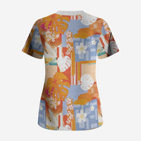 Hawaiian and Japanese Culture Together Scrub Top Palaka Japanese Art and Tropical Motif Tribal Patchwork LT03 - Polynesian Pride