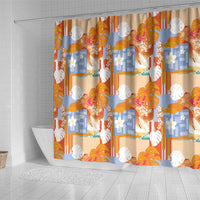 Hawaiian and Japanese Culture Together Shower Curtain Palaka Japanese Art and Tropical Motif Tribal Patchwork LT03 - Polynesian Pride