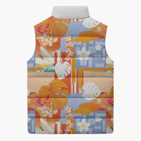 Hawaiian and Japanese Culture Together Sleeveless Puffer Jacket Palaka Japanese Art and Tropical Motif Tribal Patchwork LT03 - Polynesian Pride