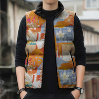 Hawaiian and Japanese Culture Together Sleeveless Puffer Jacket Palaka Japanese Art and Tropical Motif Tribal Patchwork LT03 - Polynesian Pride