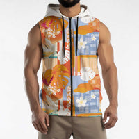 Hawaiian and Japanese Culture Together Sleeveless Zip Hoodie Palaka Japanese Art and Tropical Motif Tribal Patchwork LT03 - Polynesian Pride