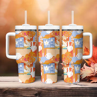 Hawaiian and Japanese Culture Together Tumbler With Handle Palaka Japanese Art and Tropical Motif Tribal Patchwork LT03 - Polynesian Pride