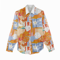 Hawaiian and Japanese Culture Together Women Casual Shirt Palaka Japanese Art and Tropical Motif Tribal Patchwork LT03 - Polynesian Pride