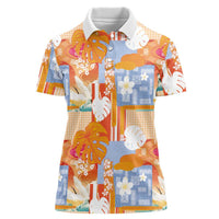 Hawaiian and Japanese Culture Together Women Polo Shirt Palaka Japanese Art and Tropical Motif Tribal Patchwork LT03 Female Multicolor - Polynesian Pride