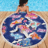 Hawaiian and Japanese Culture Together Beach Blanket Hawaiian Archipelago Shape Sea Animals