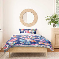 Hawaiian and Japanese Culture Together Bedding Set Hawaiian Archipelago Shape Sea Animals