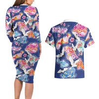 Hawaiian and Japanese Culture Together Couples Matching Long Sleeve Bodycon Dress and Hawaiian Shirt Hawaiian Archipelago Shape Sea Animals LT03 - Polynesian Pride