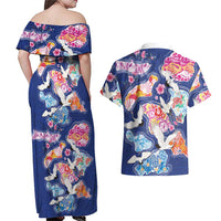 Hawaiian and Japanese Culture Together Couples Matching Off Shoulder Maxi Dress and Hawaiian Shirt Hawaiian Archipelago Shape Sea Animals LT03 - Polynesian Pride