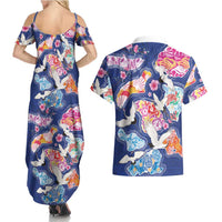 Hawaiian and Japanese Culture Together Couples Matching Summer Maxi Dress and Hawaiian Shirt Hawaiian Archipelago Shape Sea Animals LT03 - Polynesian Pride