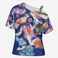 Hawaiian and Japanese Culture Together Cross Shoulder Shirt Hawaiian Archipelago Shape Sea Animals LT03 Female Multicolor - Polynesian Pride