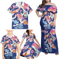 Hawaiian and Japanese Culture Together Family Matching Off Shoulder Maxi Dress and Hawaiian Shirt Hawaiian Archipelago Shape Sea Animals LT03 - Polynesian Pride