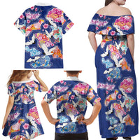 Hawaiian and Japanese Culture Together Family Matching Off Shoulder Maxi Dress and Hawaiian Shirt Hawaiian Archipelago Shape Sea Animals LT03 - Polynesian Pride