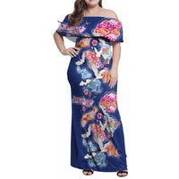 Hawaiian and Japanese Culture Together Family Matching Off Shoulder Maxi Dress and Hawaiian Shirt Hawaiian Archipelago Shape Sea Animals LT03 Mom's Dress Multicolor - Polynesian Pride