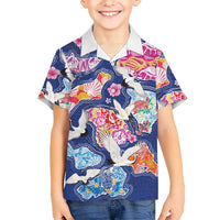 Hawaiian and Japanese Culture Together Family Matching Summer Maxi Dress and Hawaiian Shirt Hawaiian Archipelago Shape Sea Animals LT03 Son's Shirt Multicolor - Polynesian Pride