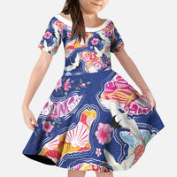 Hawaiian and Japanese Culture Together Kid Short Sleeve Dress Hawaiian Archipelago Shape Sea Animals LT03 KID Multicolor - Polynesian Pride