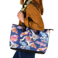 Hawaiian and Japanese Culture Together Leather Tote Bag Hawaiian Archipelago Shape Sea Animals LT03 Multicolor - Polynesian Pride