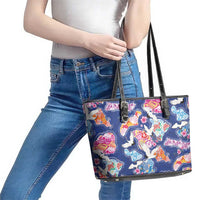 Hawaiian and Japanese Culture Together Leather Tote Bag Hawaiian Archipelago Shape Sea Animals LT03 - Polynesian Pride
