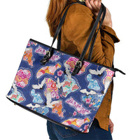 Hawaiian and Japanese Culture Together Leather Tote Bag Hawaiian Archipelago Shape Sea Animals LT03 - Polynesian Pride