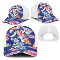 Hawaiian and Japanese Culture Together Mesh Trucker Cap Hawaiian Archipelago Shape Sea Animals