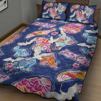 Hawaiian and Japanese Culture Together Quilt Bed Set Hawaiian Archipelago Shape Sea Animals LT03 - Polynesian Pride