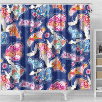 Hawaiian and Japanese Culture Together Shower Curtain Hawaiian Archipelago Shape Sea Animals LT03 - Polynesian Pride